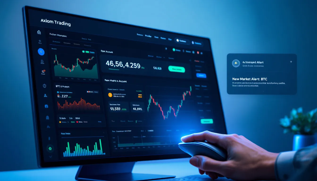 A futuristic graphic with the Axiom logo, symbolizing growth, technology, and the future of trading.