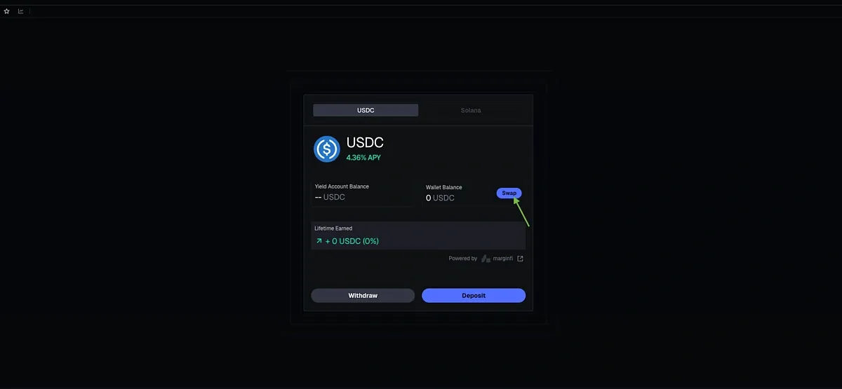 A user executing a crypto swap on the Axiom platform after a successful sign in.