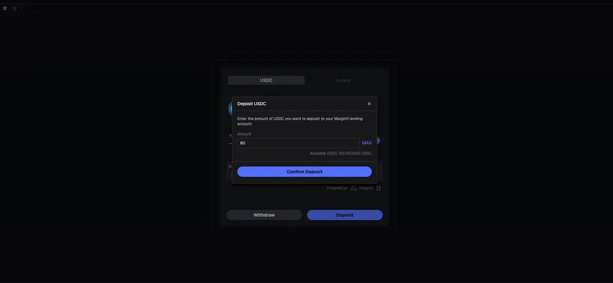 Confirmation screen for a crypto deposit on the Axiom platform.